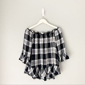 Beach Lunch Lounge Plaid Off Shoulder Top